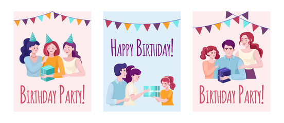 Set of happy birthday banner design templates.