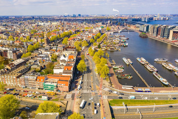 Amsterdam skyline in historical area, Amsterdam, Netherlands. Ariel view of Amsterdam. Landscape...