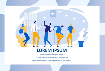 Corporate Recreation Flat Banner Vector Template. Adult Friends, Company Workers Dancing and Drinking Together Cartoon Characters. Festive Office Party Poster Concept. Young People having Fun