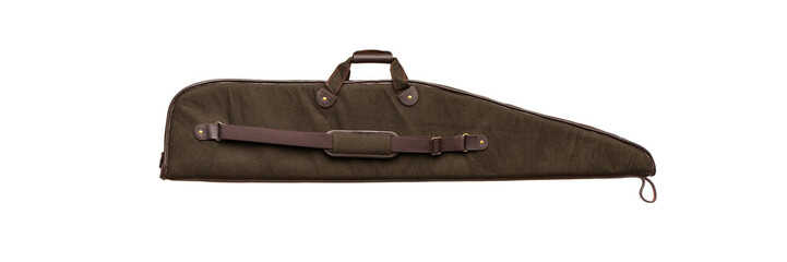 Soft green case for weapons isolate on a white background. Luxury case for storage and transportation of a hunting rifle.