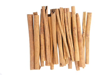 Cinnamon sticks top view isolated on white background with clipping path.