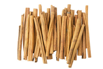 Cinnamon sticks top view isolated on white background with clipping path.