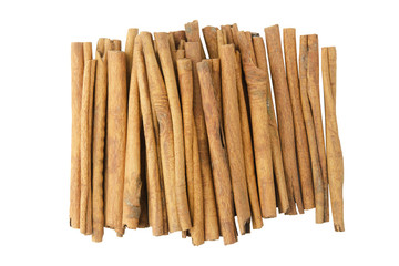 Cinnamon sticks top view isolated on white background with clipping path.