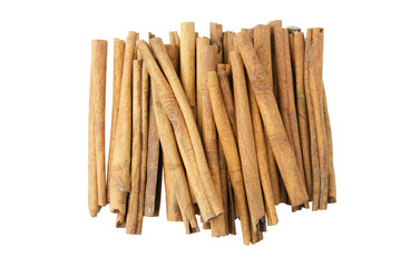 Cinnamon sticks top view isolated on white background with clipping path.