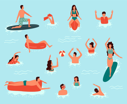 People in sea or ocean performing various activities