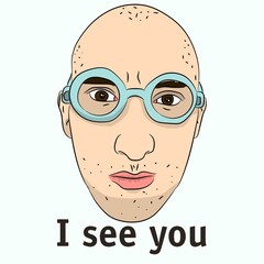 Funny man face in glasses. 