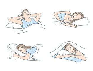 Man and women sleeping in bed vector cartoon illustration. Sleeping peacefully, relax and sweet dreams concept.