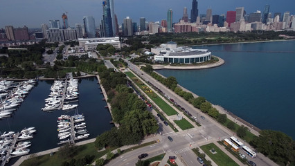 Fototapeta premium Chicago, Illinois lakefront aerial seen from the shores of Lake Michigan in late summer