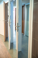 samples of doors of different colors and design in the furniture store.