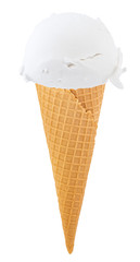 vanilla ice cream in the cone on white background with clipping path
