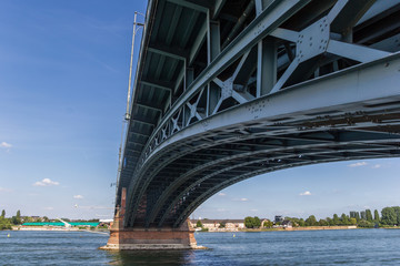 Steel bridge over the river Rhine in Mainz, Germany