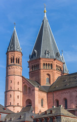 Tower of the historic Dom church in Mainz, Germany