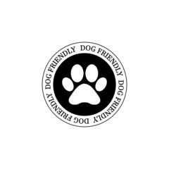 Dog friendly sign with paw footprint. Vector illustration isolated on white background.