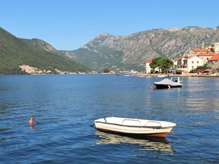 Bay of Kotor ocean and mountain views  and town of Perast in Montengro - 325847767