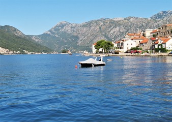 Bay of Kotor ocean and mountain views  and town of Perast in Montengro - 325847771