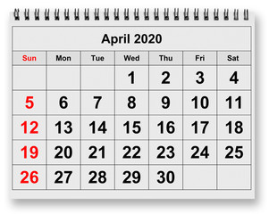 Monthly calendar - April 2020