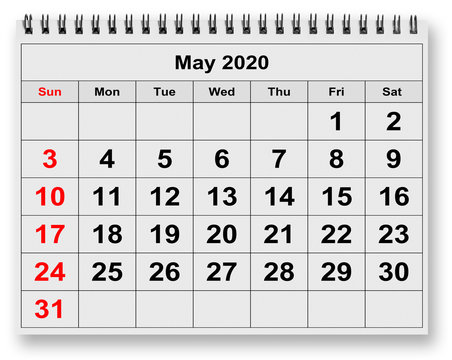 Monthly calendar - May 2020