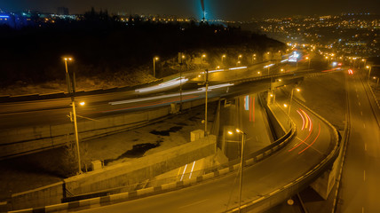 Night city drone long exposure shooting 