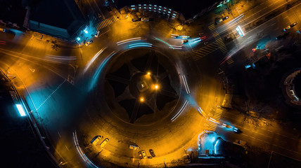 Night city drone long exposure shooting 