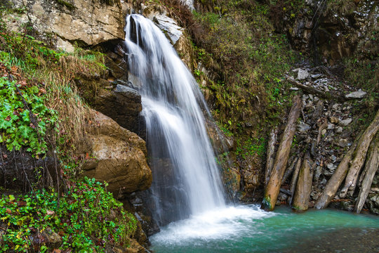 Majestic Hidden Waterfall in Natural Landscape. long shutter speed © Leonid