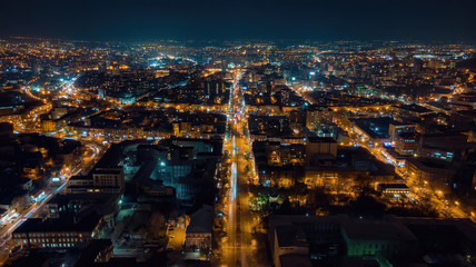 Fototapeta premium Night city drone long exposure shooting 