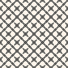 Fototapeta premium Geometric grid seamless pattern. Abstract diagonal square lattice texture, simple geometrical figures, star shapes, crosses. Monochrome repeat background. Decorative design element. - Stock vector