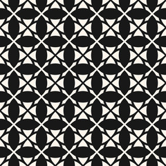 Ornamental geometric seamless pattern. Vector abstract mosaic background. Black and white ornament with floral shapes, crosses, grid, lattice, repeat tiles. Elegant monochrome texture. Stylish design
