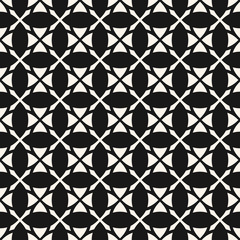 Ornamental geometric seamless pattern. Vector abstract mosaic background. Black and white ornament with floral shapes, crosses, grid, lattice, repeat tiles. Elegant monochrome texture. Stylish design