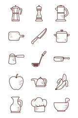 Isolated cook and kitchen line style icon set vector design