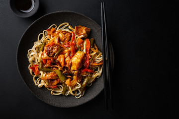 Asian noodles fried with vegetables