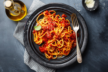 Pasta with tomato sauce on plate