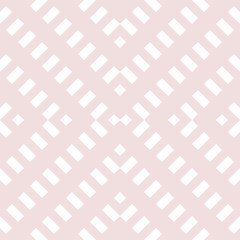 Subtle pink geometric seamless pattern. Vector abstract graphic ornament with squares, rhombuses, lines, grid. Wicker texture. Delicate ornamental background. Repeat design for decor, fabric, prints