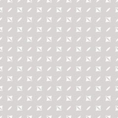 Subtle minimalist geometric seamless pattern with small squares, lines, strokes. Abstract vector texture. Minimal white and light gray background. Simple repeat design for decor, textile, wallpapers
