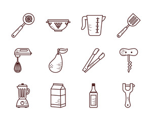 Obraz premium Isolated cook and kitchen line style icon set vector design