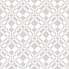 Subtle diagonal square grid vector seamless pattern. Abstract delicate geometric texture with rhombuses, cross lines, mesh, lattice, grill. Simple gray and white checkered background. Repeat design