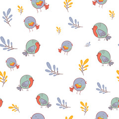 Bird seamless pattern. Background with cute hand drawn bird doodles. on white vector. for wallpaper, pattern fills, web page background, surface textures.