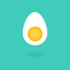 Hard Boiled Sliced Broken egg flat style with long shadow isolated on green background. breakfast elements vector sign symbol