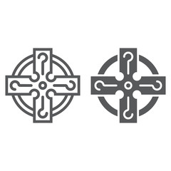 Obraz premium Celtic cross line and glyph icon, st patrick s day and holiday, celtic ornament sign, vector graphics, a linear pattern on a white background, eps 10.