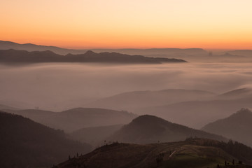 sunset over the mountains in the basque country, spain