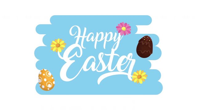 happy easter animated card with lettering and flowers