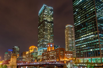Fototapeta na wymiar Cityscape Night. Evening illumination in Chicago, USA.