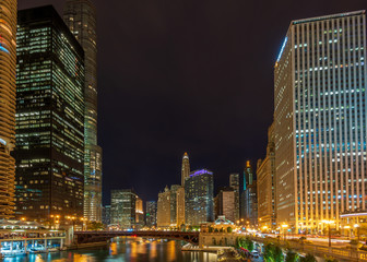 Fototapeta na wymiar Cityscape Night. Evening illumination in Chicago, USA.