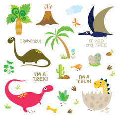 Cute dinosaurs set on white background © ARNICA
