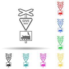 give way train multi color style icon. Simple glyph, flat vector of railway warnings icons for ui and ux, website or mobile application