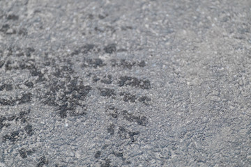 Wet footprint on asphalt surface macro close-up