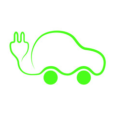 Electric car with plug vector icon. Eco friendly auto or electric vehicle. Green logotype. Vector illustration