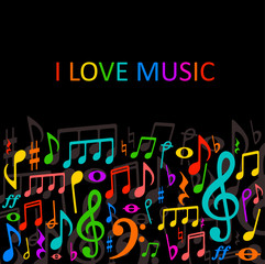 Music colorfull background with notes and g-clef. Vector illustration
