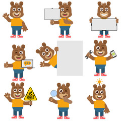 Adorable bear with different poses set 01. Flat design style.