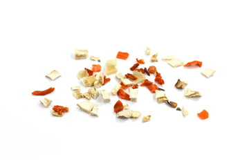 Dry vegetable and spice mix  isolated on white background.