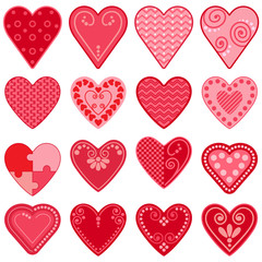 Hearts set of different shapes 01. Flat design style.